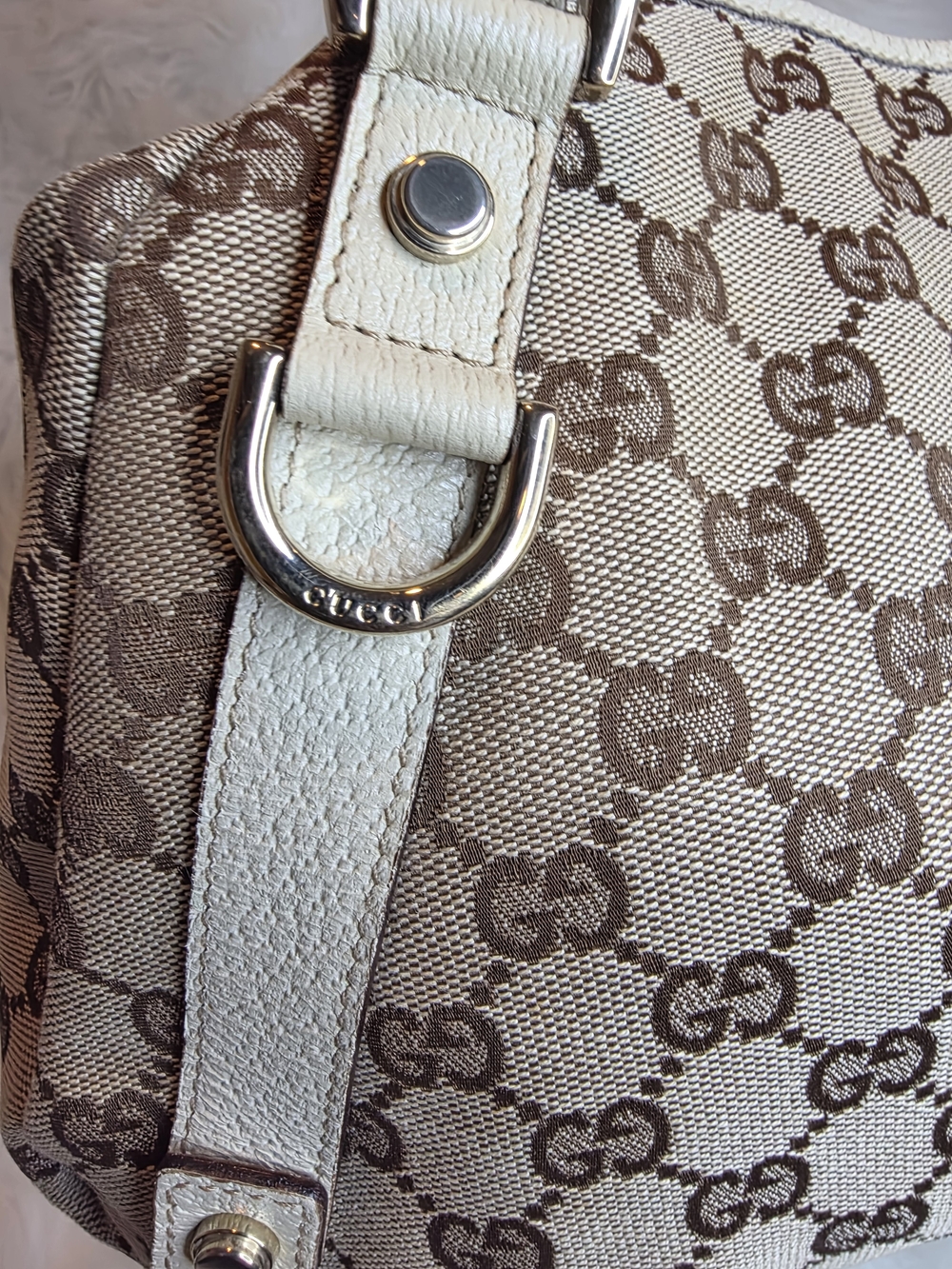 Gucci Abbey Beige GG 2pcs Bag & Wallet Set Monogram Canvas D Ring & Leather Trim - Picture 10 of 17
